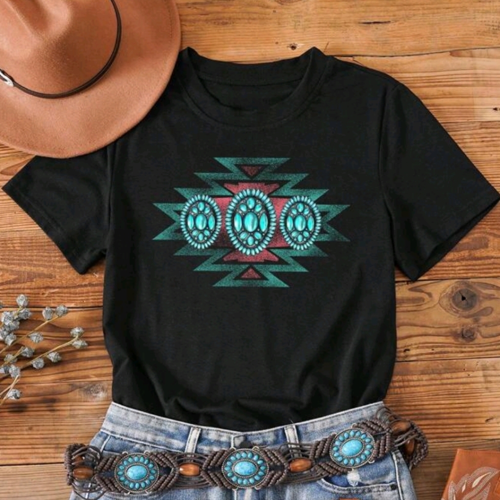Turquoise Print Shirt - Picture 1 of 5